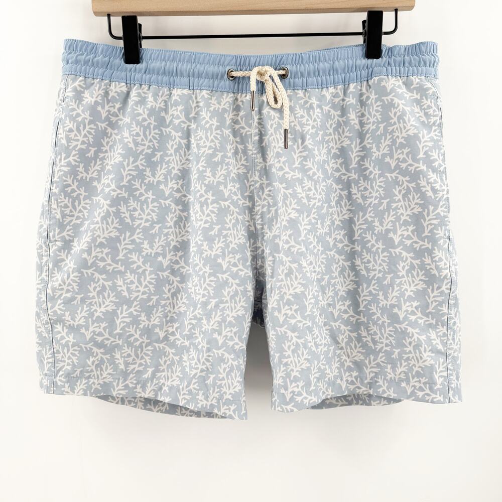 Fair Harbor Light Blue Swim Trunks with White Coral Print